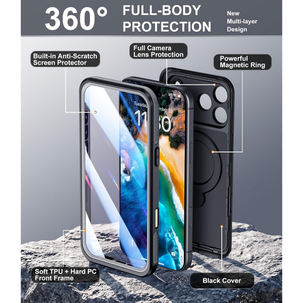 Temdan iPhone 18 Pro Max Su Ge�irmez Standl� K�l�f-Gray