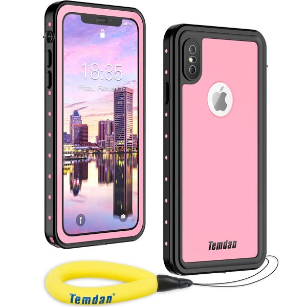 Temdan iPhone XS Max Su Geirmez Klf  (MIL-STD-810G)-Pink