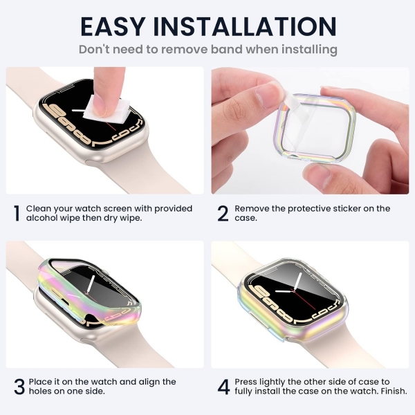 Tensea Apple Watch 9/8/7 41mm Bumper Klf -Clear/Glossy Rose Gold/Iridescent