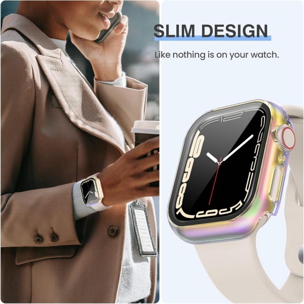 Tensea Apple Watch 9/8/7 41mm Bumper Klf -Clear/Glossy Rose Gold/Iridescent
