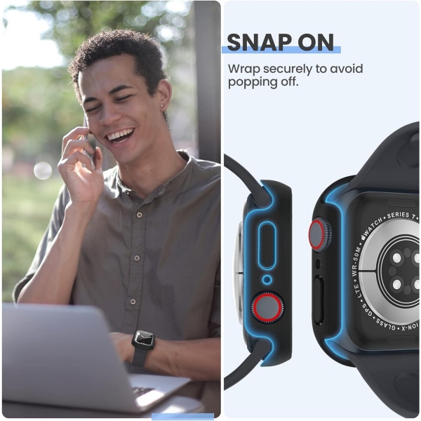 Tensea Apple Watch 9/8/7 41mm Bumper Klf -Clear/Black/Black