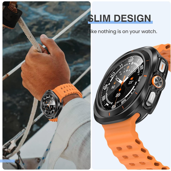Tensea Bumper Galaxy Watch Ultra 47mm Bumper K�l�f-Matte Black/Orange