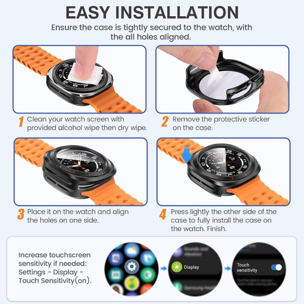 Tensea Bumper Galaxy Watch Ultra 47mm Bumper K�l�f-Matte Black/Orange