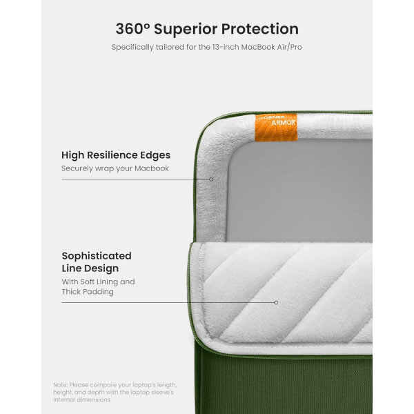 Tomtoc 360 MacBook Pro/Air M4 Laptop antas (13 in)-Green