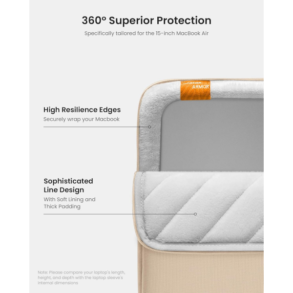 Tomtoc 360 MacBook Pro/Air M4 Laptop antas (15 in)-Natural Sand