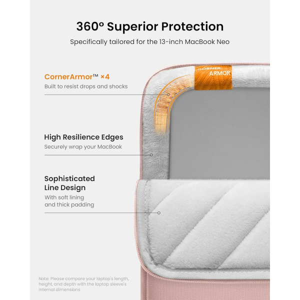 Tomtoc Defender A13 MacBook Neo Laptop �antas� (13 in�)-Pink