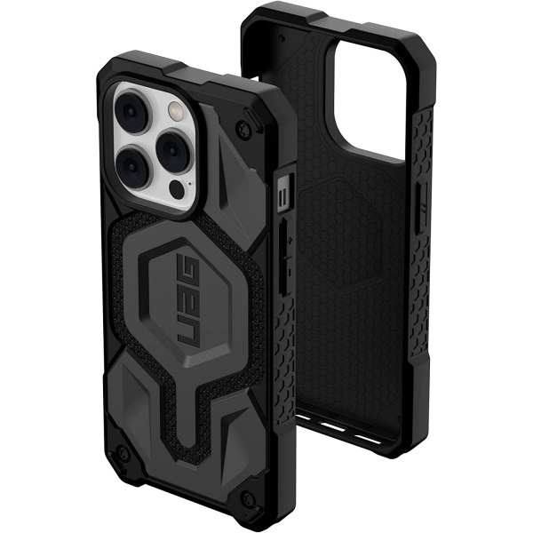 UAG Monarch Pro Serisi iPhone 14 Pro Max MagSafe Uyumlu Darbeye Dayankl Klf (MIL-STD-810G)-Kevlar Siller