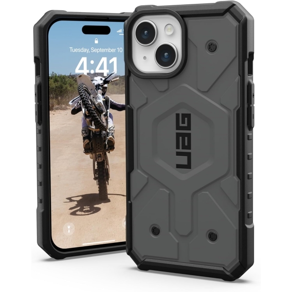 UAG Pathfinder Serisi Apple iPhone 15 Darbeye Dayankl Klf (MIL-STD-810G)-Silver