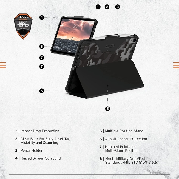 UAG Plyo Serisi iPad 10.Nesil Darbeye Dayankl Klf (10.9 in) (MIL-STD-810G)-Midnight Camo