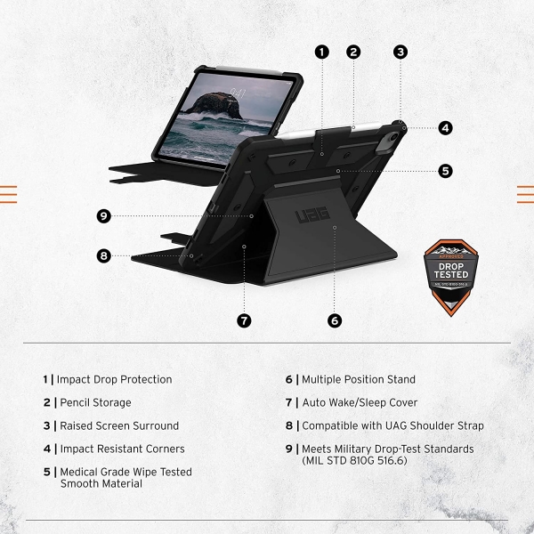 UAG iPad Kalem Blmeli Standl Klf (10.9 in) (5.Nesil)-Black