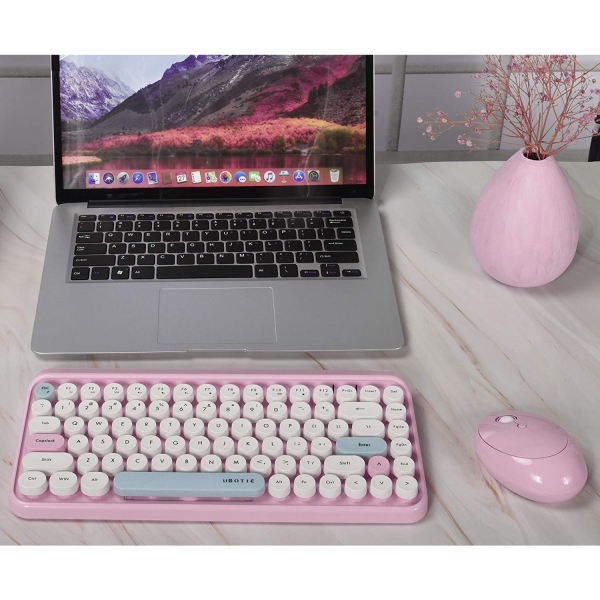 UBOTIE 84 Tulu Renkli Bluetooth Klavye Ve Mouse Set-Pink