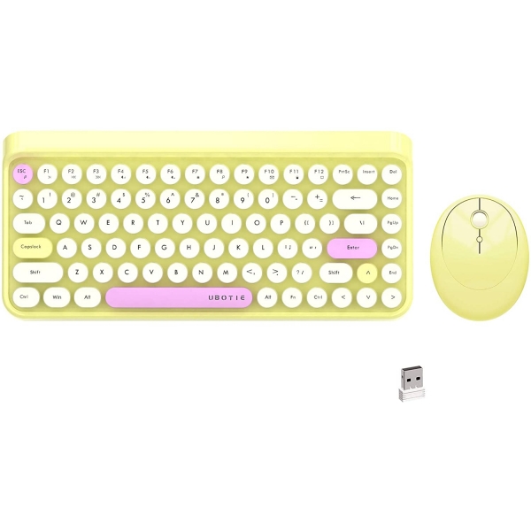 UBOTIE 84 Tulu Renkli Bluetooth Klavye Ve Mouse Set-Yellow