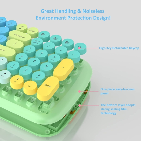UBOTIE Renkli 100 Tuşlu Bluetooth Klavye-Green Colorful