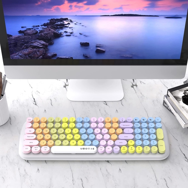 UBOTIE Renkli 100 Tuşlu Bluetooth Klavye-White Colorful