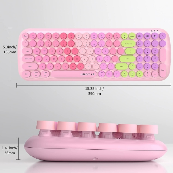 UBOTIE Renkli 100 Tuşlu Bluetooth Klavye-Pink Colorful