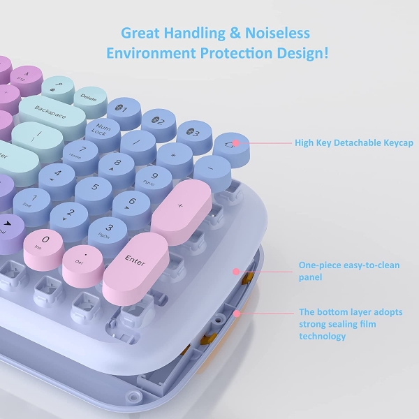 UBOTIE Renkli 100 Tuşlu Bluetooth Klavye-Purple Colorful