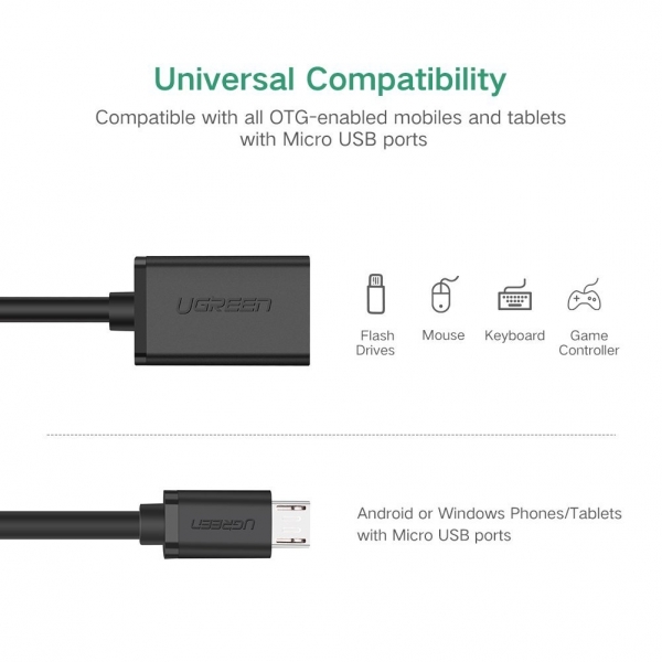 UGREEN Mikro USB to USB Mikro USB 2.0 OTG Kablo (2 Adet) (Siyah)