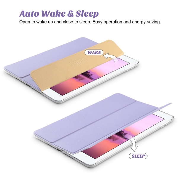 ULAK iPad 9.7 in Smart Shell Deri Standl effaf Arka Kapak-Lavender