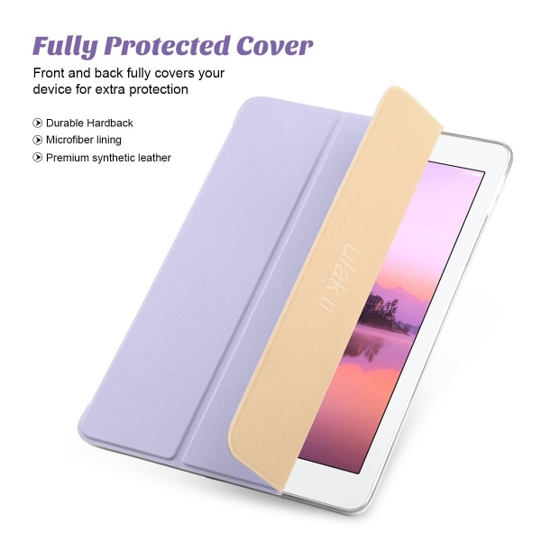 ULAK iPad 9.7 in Smart Shell Deri Standl effaf Arka Kapak-Lavender
