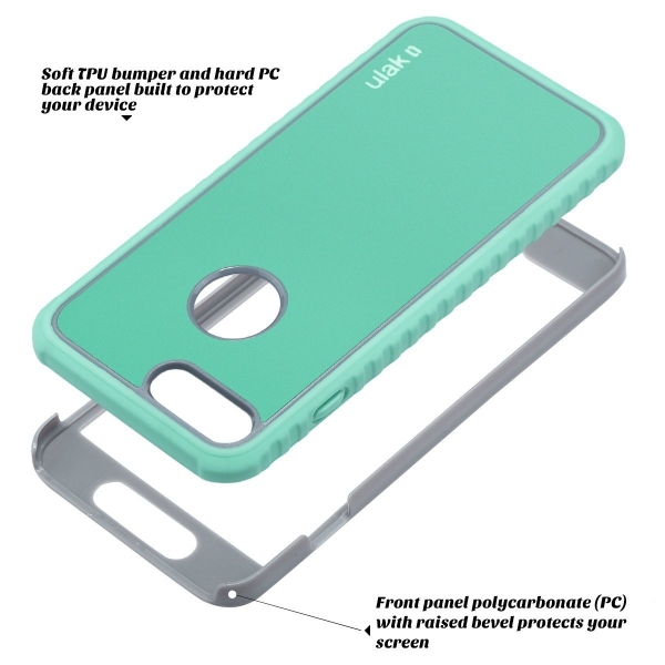 ULAK iPhone 7 Plus Bumper Esnek Klf-Mint-Grey