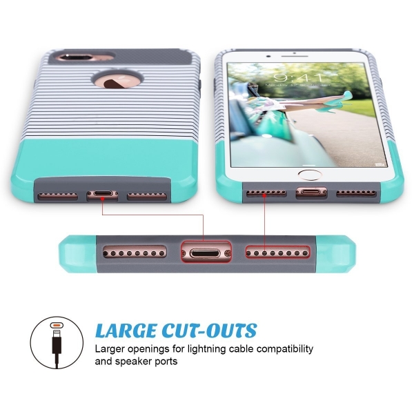 ULAK iPhone 7 Plus Knox Armor Slim Hard Klf-Minimal Mint Stripes Grey
