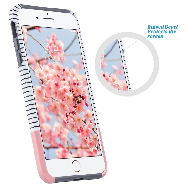 ULAK iPhone 7 Plus Knox Armor Slim Hard Klf-Minimal Rose Gold Stripes Grey