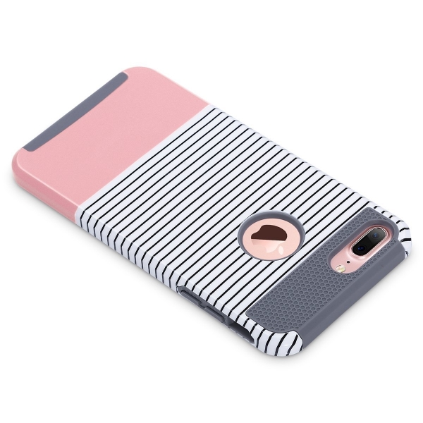 ULAK iPhone 7 Plus Knox Armor Slim Hard Klf-Minimal Rose Gold Stripes Grey