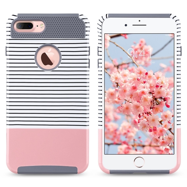 ULAK iPhone 7 Plus Knox Armor Slim Hard Klf-Minimal Rose Gold Stripes Grey