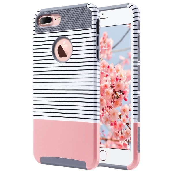 ULAK iPhone 7 Plus Knox Armor Slim Hard Klf-Minimal Rose Gold Stripes Grey