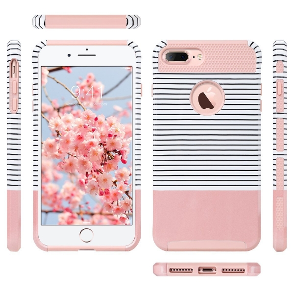ULAK iPhone 7 Plus Knox Armor Slim Hard Klf-Minimal Stripes Rose Gold