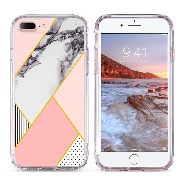 ULAK iPhone 7 Plus Pattern Hybrid effaf Klf-Pink Marble