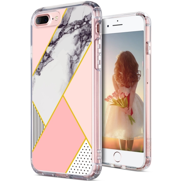 ULAK iPhone 7 Plus Pattern Hybrid effaf Klf-Pink Marble