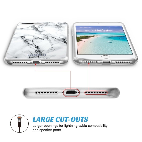 ULAK iPhone 7 Plus Slim Glossy Soft Bumper Klf (White Marble Design)