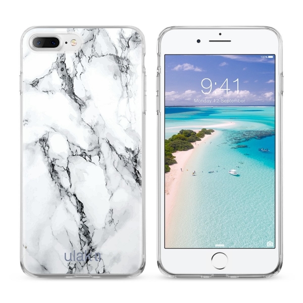 ULAK iPhone 7 Plus Slim Glossy Soft Bumper Klf (White Marble Design)