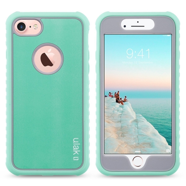 ULAK Case iPhone 7 Esnek Salam Klf- Mint Green-Grey