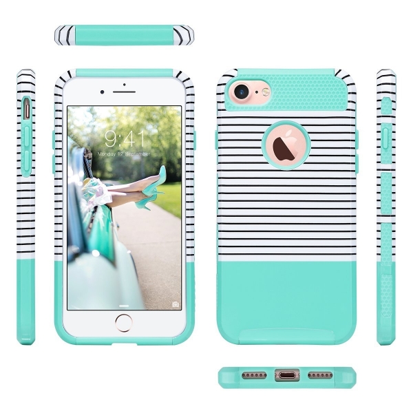 ULAK Case Apple iPhone 7 Colorful Serisi Slim Hybrid Klf-Minimal Mint Stripes