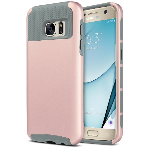 ULAK Samsung Galaxy S7 Hybrid Slim K�l�f-Rose Gold-Grey