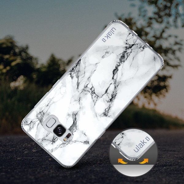 ULAK Samsung Galaxy S8 Hybrid Glossy Hard Bumper Klf-White Marble