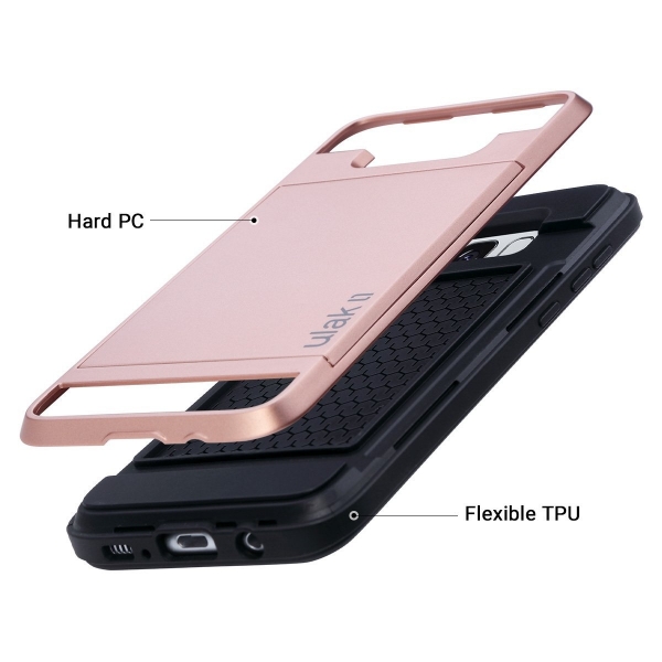 ULAK Samsung Galaxy S8 Plus Slim C�zdan K�l�f-Rose Gold Black