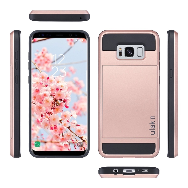ULAK Samsung Galaxy S8 Plus Slim C�zdan K�l�f-Rose Gold Black