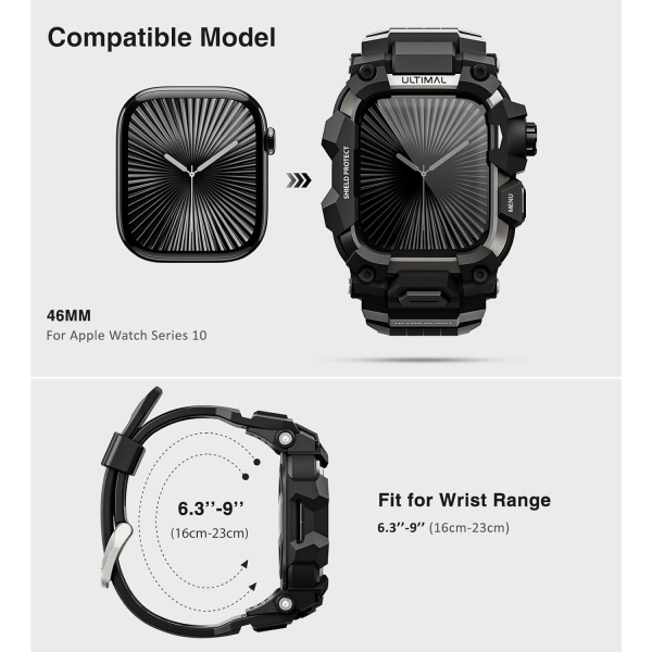 ULTIMAL Apple Watch 10 46mm Rugged Kay -Black