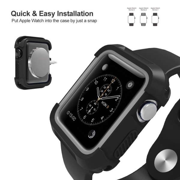 UMTELE Apple Watch Rugged Klf (38mm)-Black Silver
