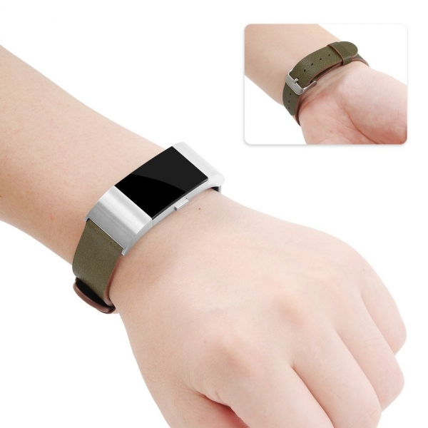 UMTELE Fitbit Charge 2 Deri Kay (Small/Large)-Olive Green