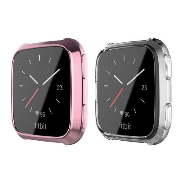 UMTELE Fitbit Versa Koruyucu Klf (2 Adet)-Pink Clear