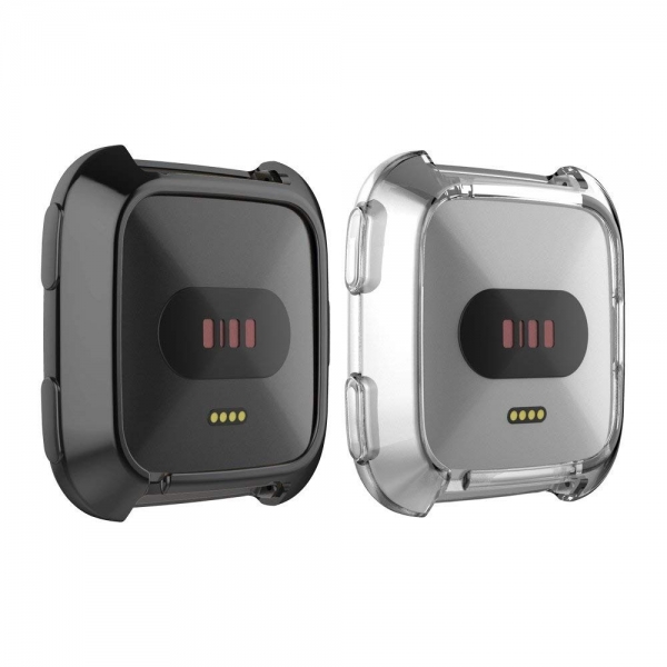 UMTELE Fitbit Versa Koruyucu Klf (2 Adet)-Black Clear