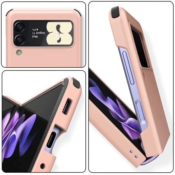 VVUPIC Samsung Galaxy Z Flip 3 Kart Blmeli Klf-Pink