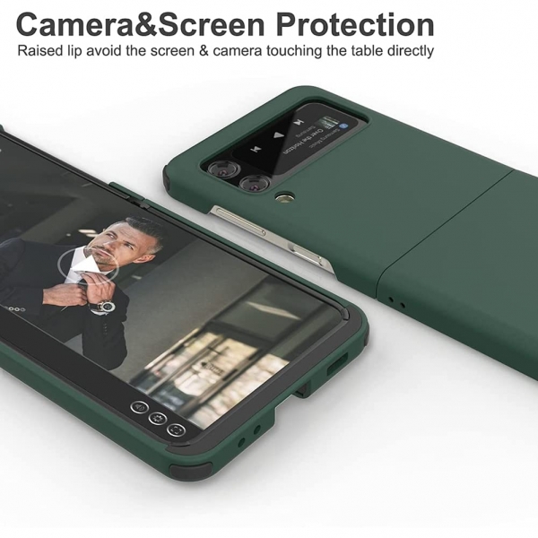 VVUPIC Samsung Galaxy Z Flip 3 Kart Blmeli Klf-Green