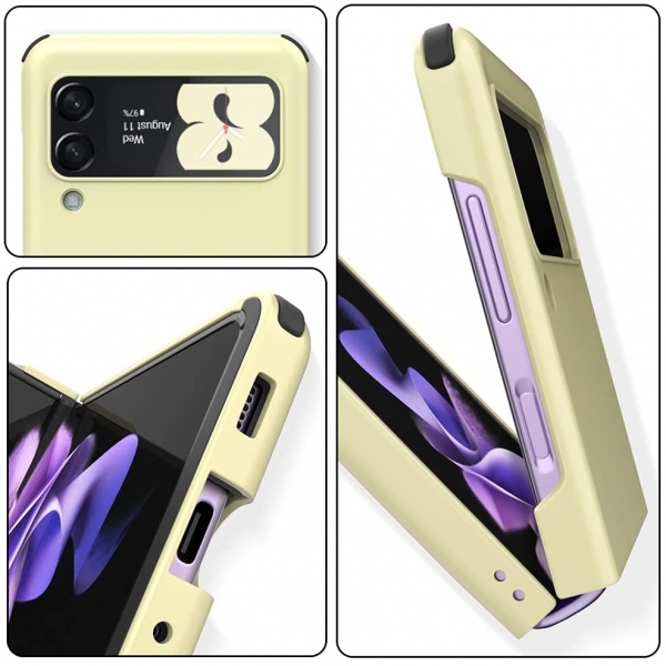 VVUPIC Samsung Galaxy Z Flip 3 Kart Blmeli Klf-Cream