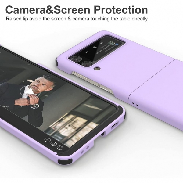 VVUPIC Samsung Galaxy Z Flip 3 Kart Blmeli Klf-Purple