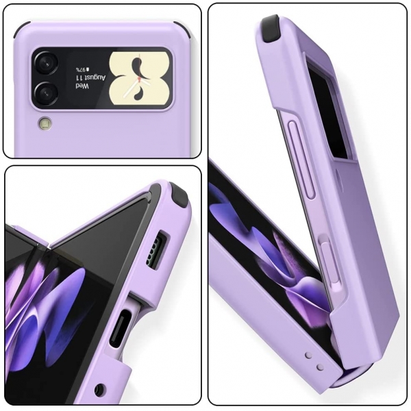 VVUPIC Samsung Galaxy Z Flip 3 Kart Blmeli Klf-Purple